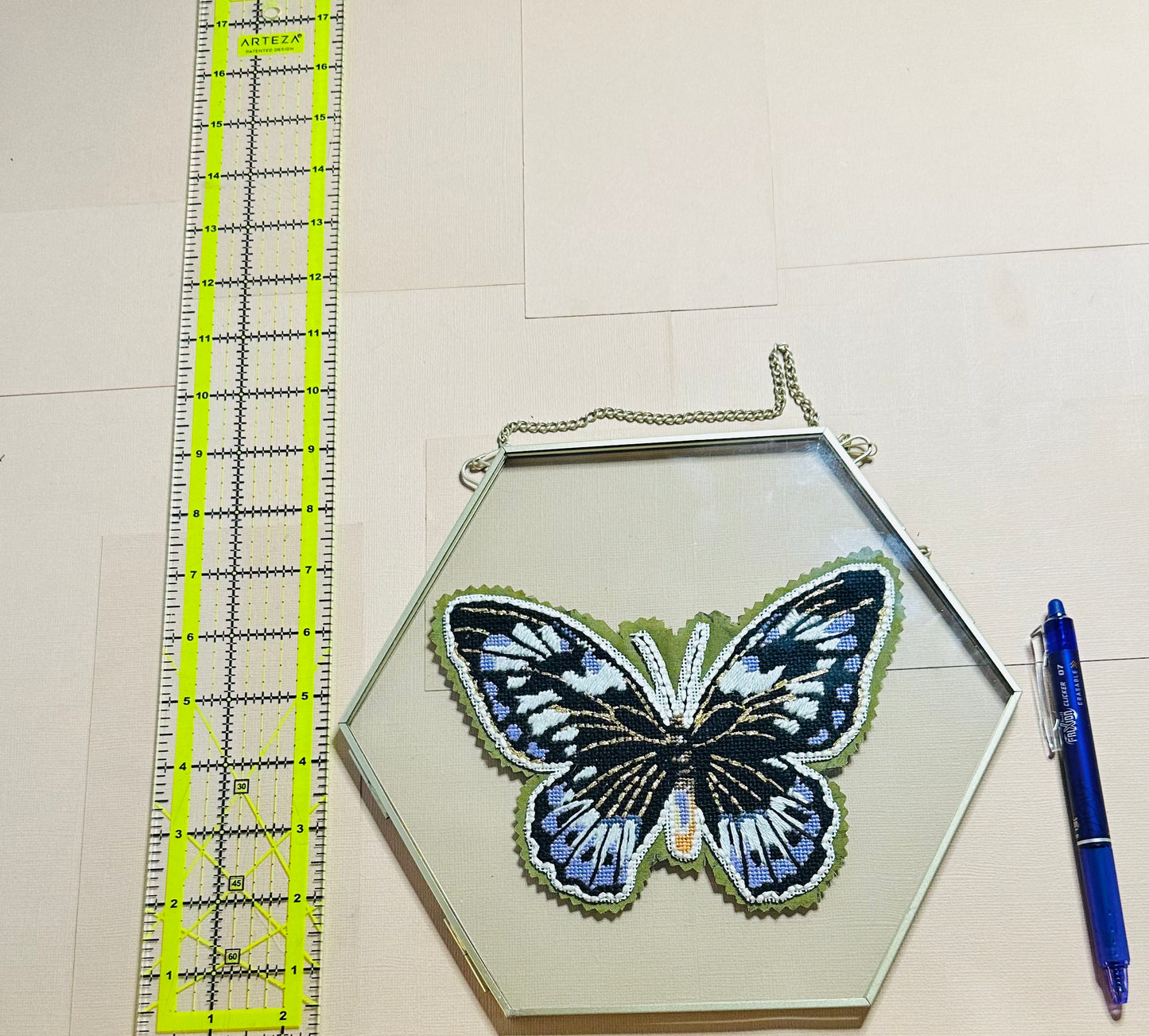 Hexagon Butterfly Needlepoint Frame