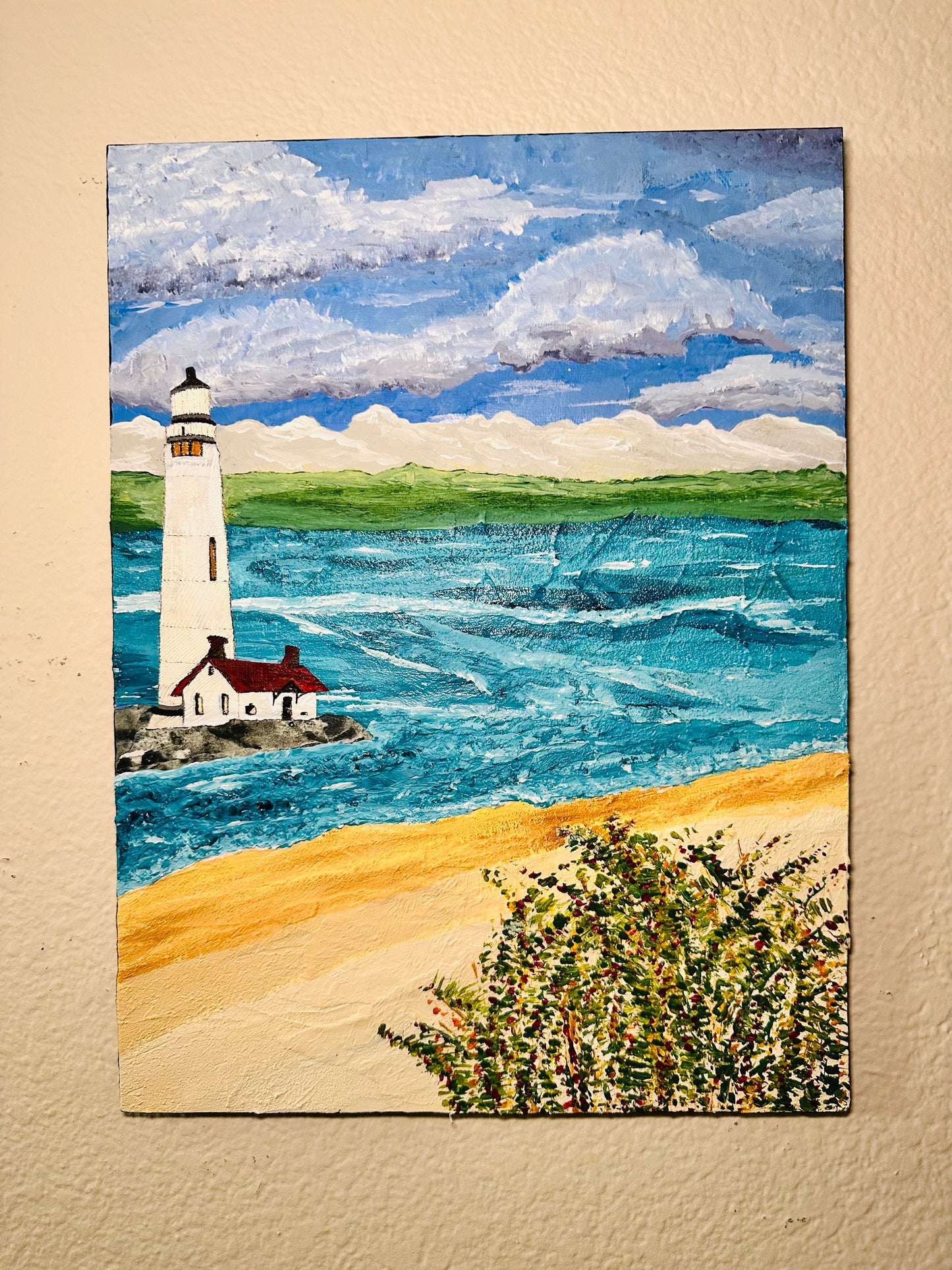 Lighthouse by the Sound Claudia Heyer Original Mixed Media Painting