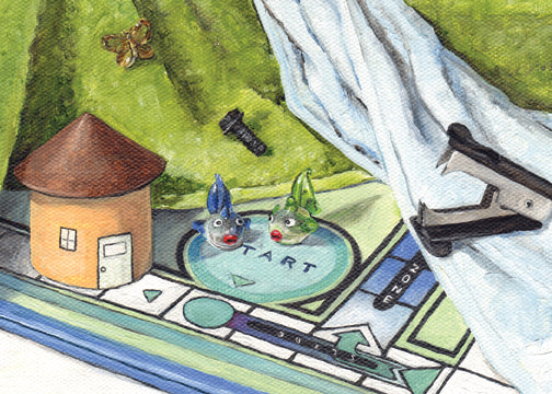 Watching the Alligator Eye the Gossiping Fish Oil Painting Prints