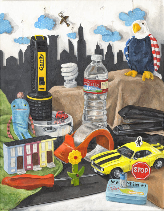 Surfing in the City Oil Painting
