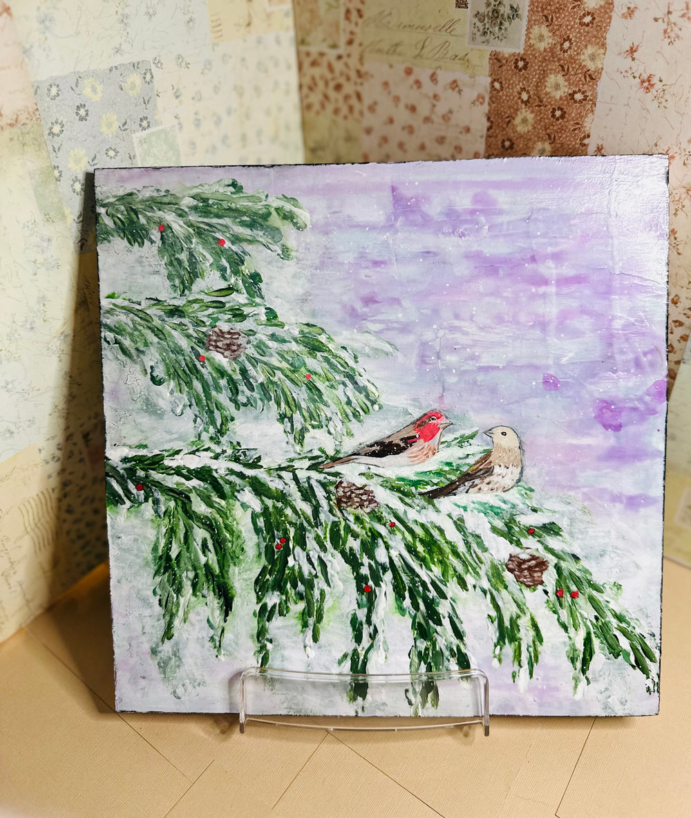 Winter landscape mixed-media artwork