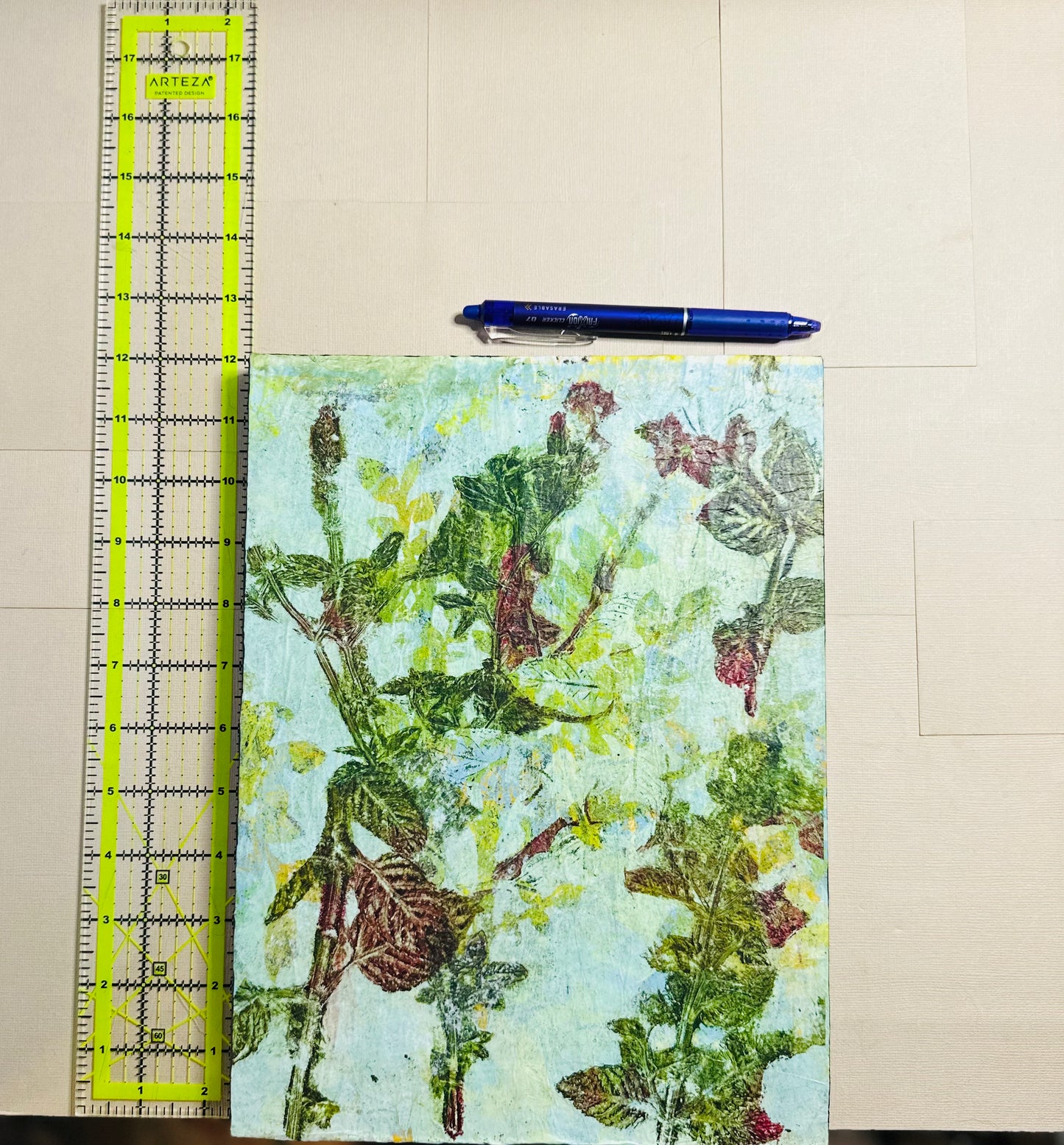 Claudia Heyer Original Mixed Media Abstract Botanical Gelli-Print Painting