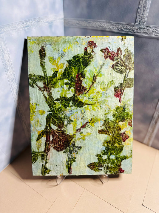 Claudia Heyer Original Mixed Media Abstract Botanical Gelli-Print Painting