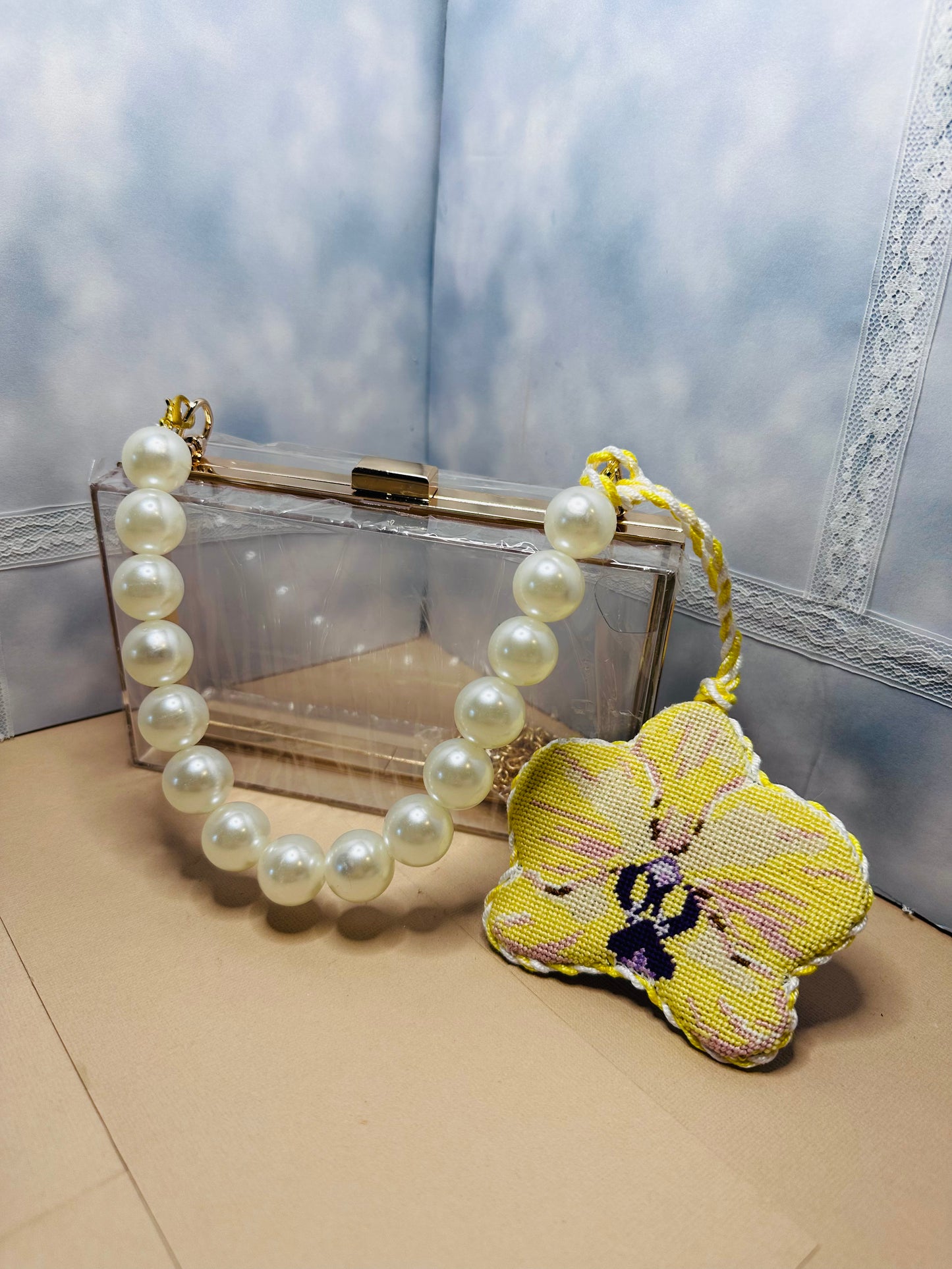 The Gingham Stitchery Orchid Needlepoint Bag Charm