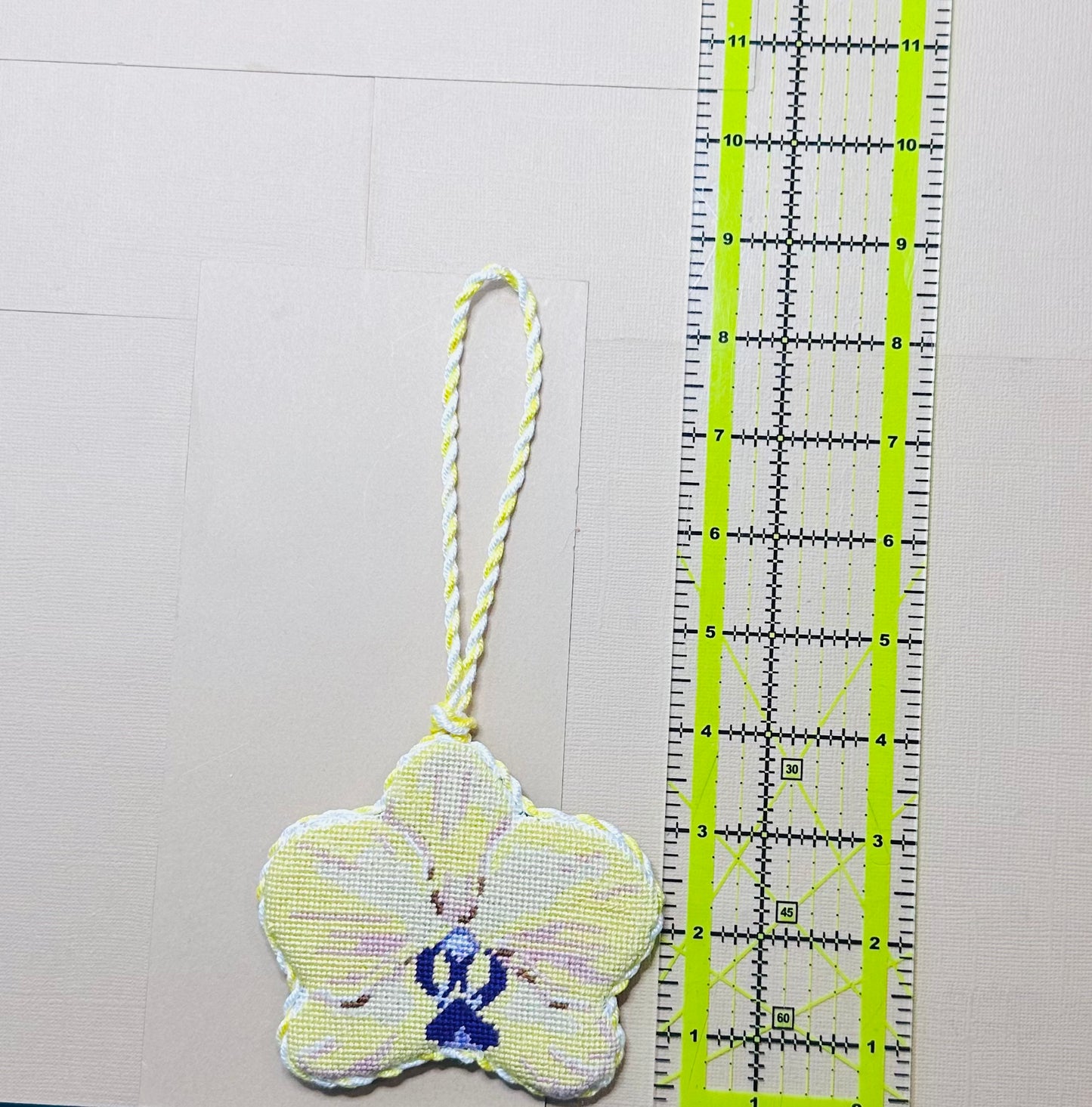 The Gingham Stitchery Orchid Needlepoint Bag Charm