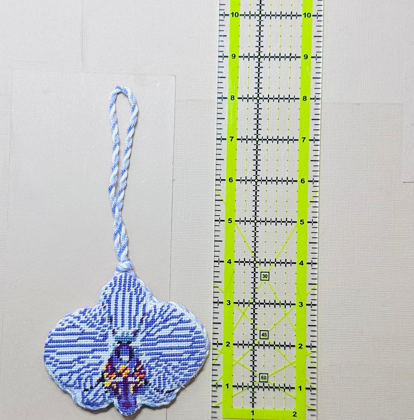 The Gingham Stitchery Orchid Needlepoint Bag Charm