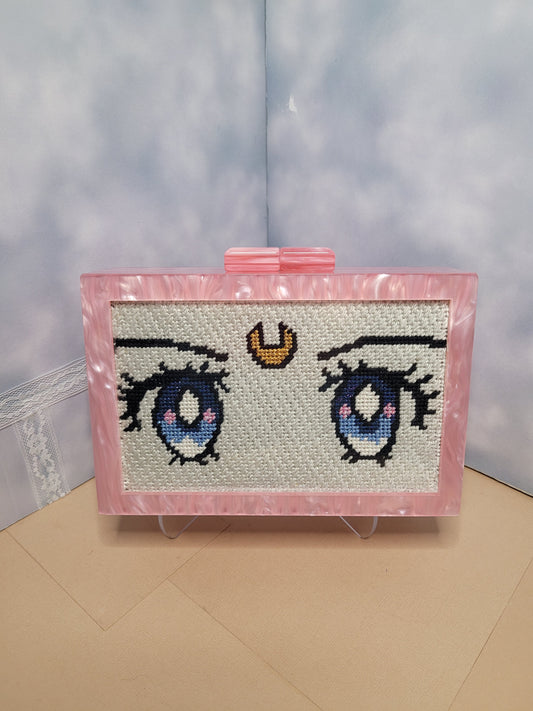 Postcard Row Anime Eyes Needlepoint Acrylic Clutch