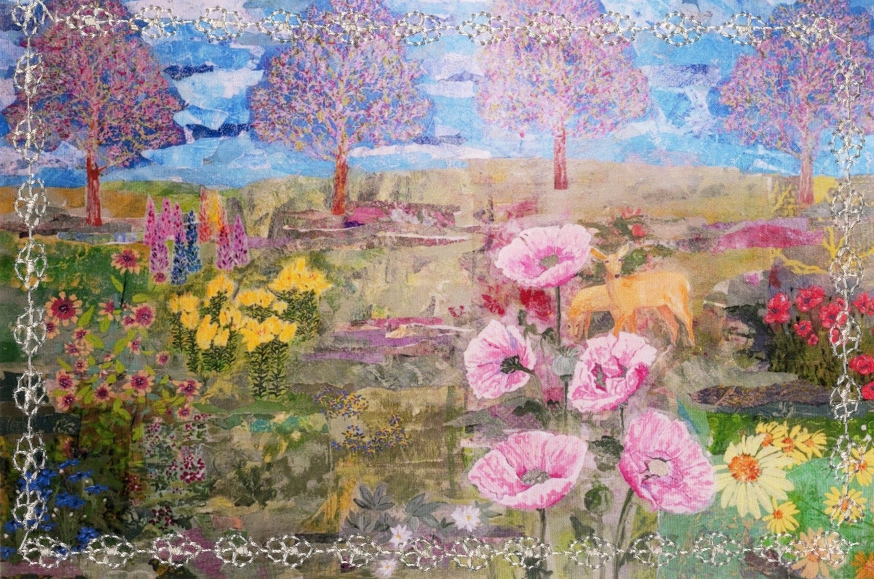 Colorful mixed-media landscape artwork