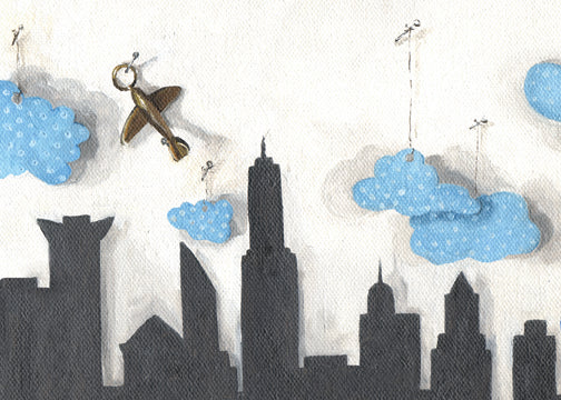 Surfing in the City Oil Painting
