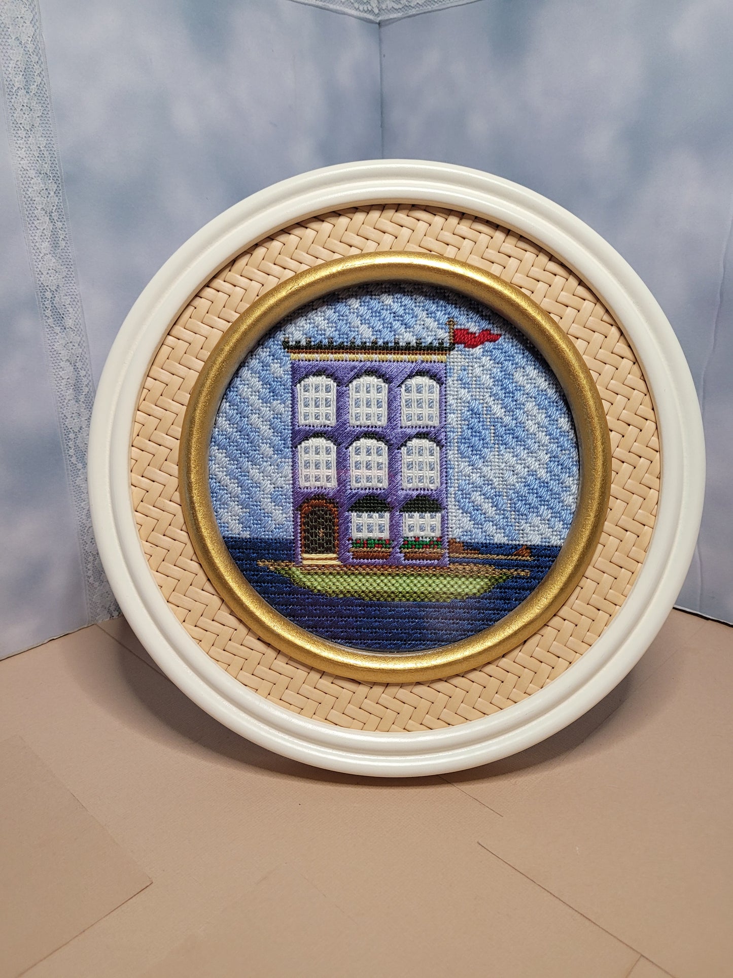 The Plum Stitchery Purple Houseboat Needlepoint Frame